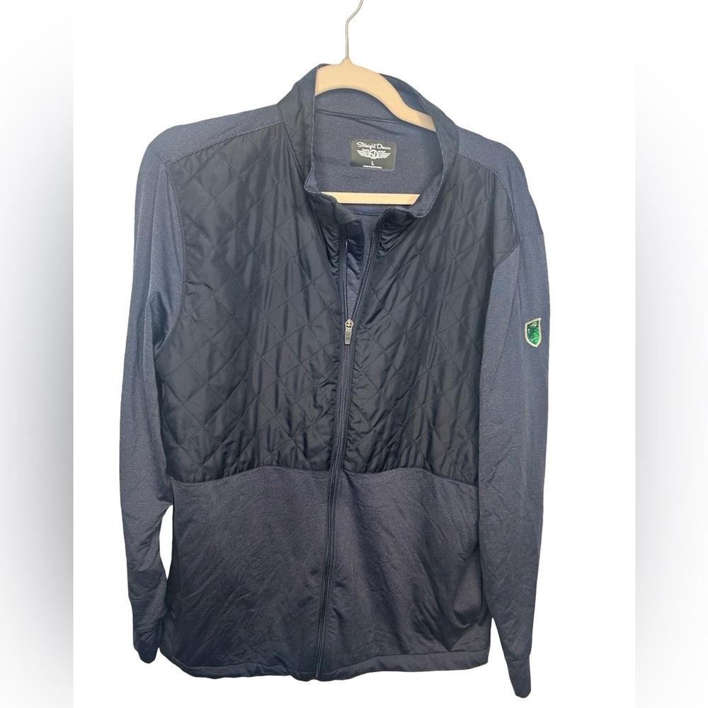 Straight Down Full Zip Men's Navy Quilted Panel Jacket - Golf Outerwear Large